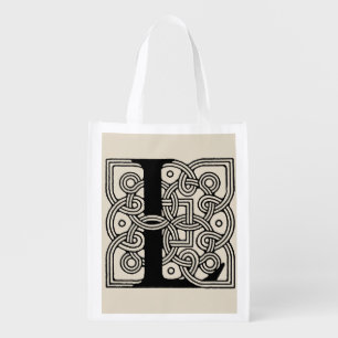 Letter L Vintage Celtic Knot Monogram Grocery Bag