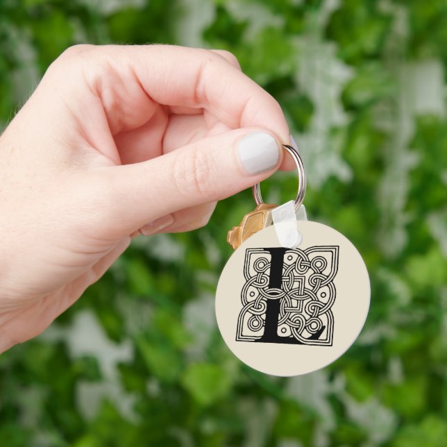 Letter L Vintage Celtic Knot Monogram Keychain (Hand)