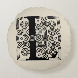 Letter L Vintage Celtic Knot Monogram Round Pillow