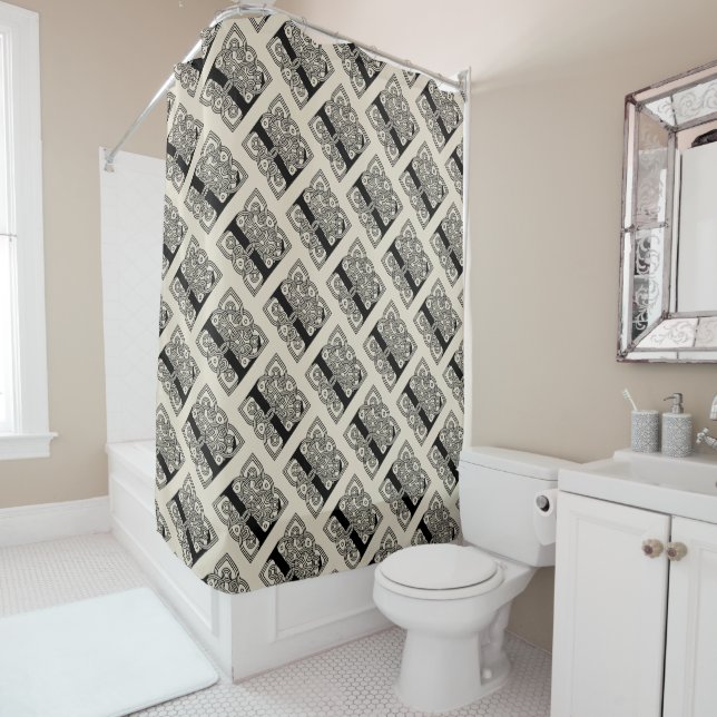 Letter L Vintage Celtic Knot Monogram Shower Curtain (In Situ)