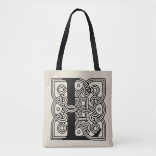 Letter L Vintage Celtic Knot Monogram Tote Bag