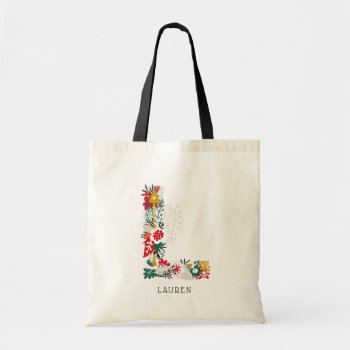 Letter L | Whimsical Floral Letter Monogram Bag I by KeikoPrints at Zazzle