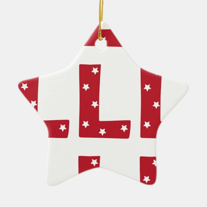 Letter L   White Stars on Dark Red Ornaments