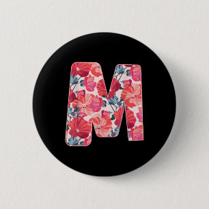 Letter M Alphabet First Name Consonant Flower Gard Button