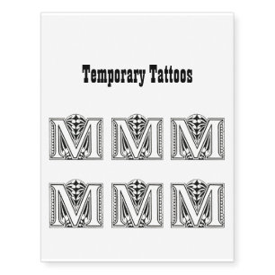 Letter M, Alphabet M, Black and White Temporary Tattoos