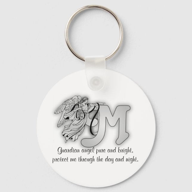 Letter M angel monogram alphabet initial Keychain (Front)