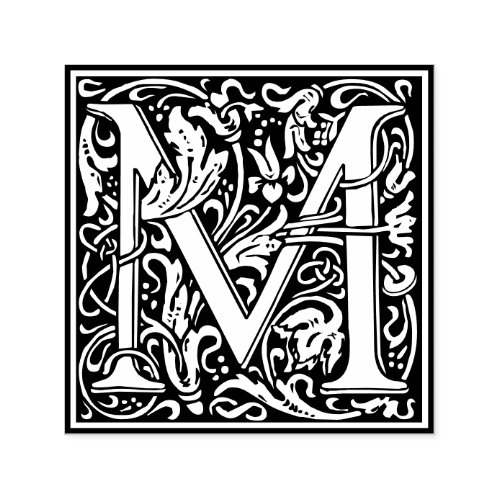Letter M art nouveau black and white Tile Self_inking Stamp