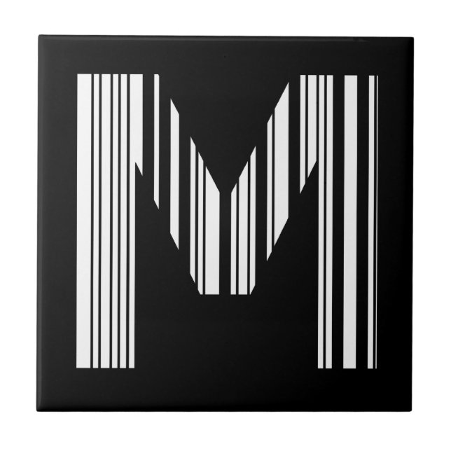 LETTER M BAR CODE First Initial Barcode Pattern Ceramic Tile (Front)