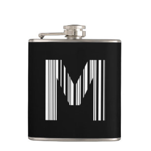LETTER M BAR CODE First Initial Barcode Pattern Hip Flask