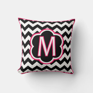 Letter M Black and White Chevron Monogram Throw Pillow