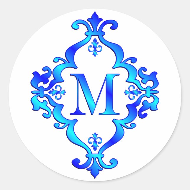 Letter M Blue Classic Round Sticker (Front)