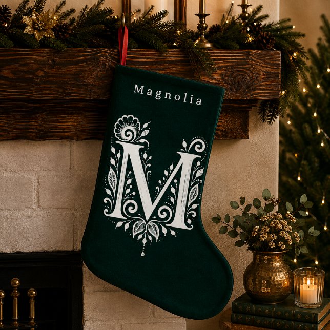 Letter M Botanical Monogram Personalized Stocking (Creator Uploaded)