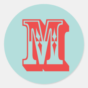 Letter M carnival style monogram initial favor Classic Round Sticker