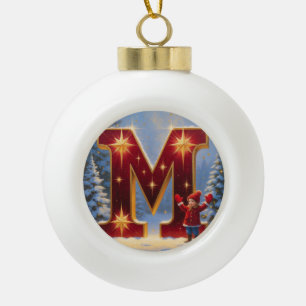 Letter M Christmas Mittens Personalized Initial Ceramic Ball Christmas Ornament