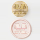 Letter M Classic Foliage Family Name Monogram Wax Seal Stamp<br><div class="desc">Add a personalized accent to your letters, invitations and cards with this customizable wedding wax seal stamp. It features a letter M split monogram and classic typography with leaves accents. Personalize by adding your own family name. This monogram wax seal stamp is available in various colors—perfect for wedding, personal and...</div>