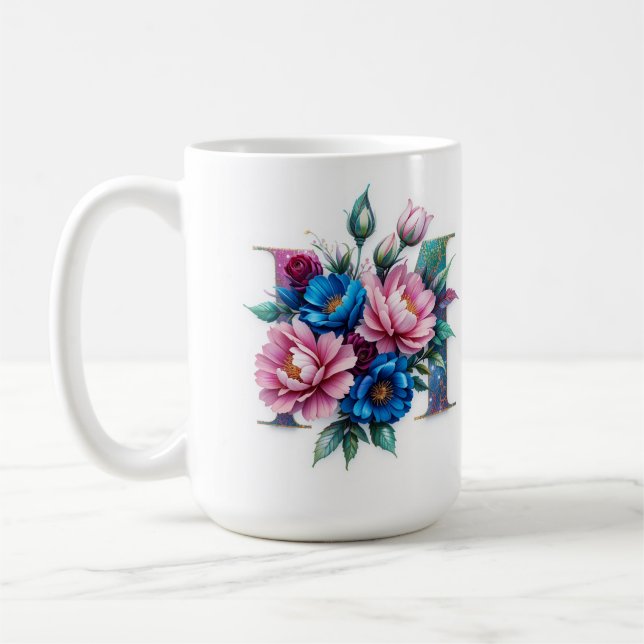 Letter M Coffee Mug – Floral Design for Gifting (Left)