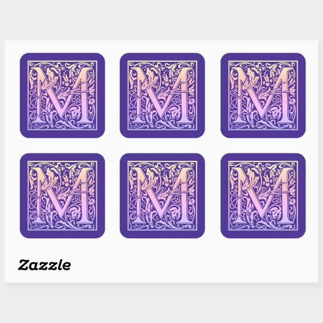 Letter M Colorful Vintage First Letter Gradient Square Sticker (Sheet)