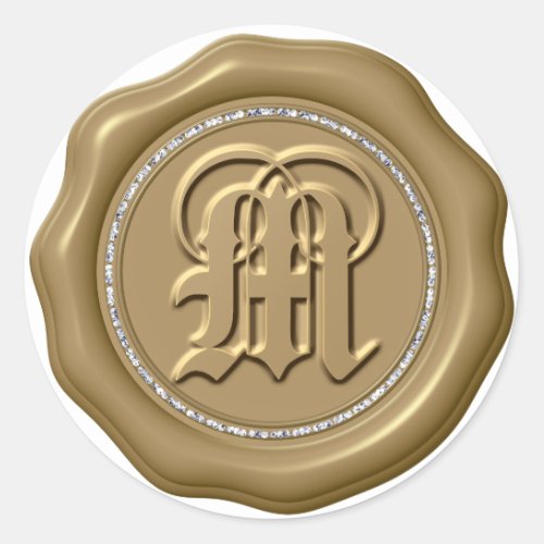  Letter M Diamond Circle GOLD Wax Seal Stickers