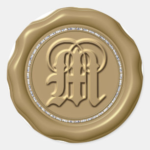 *~* Letter M Diamond Circle GOLD Wax Seal Stickers