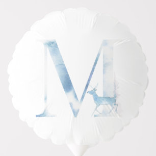 Letter M Dusty Blue Winter Forest Monogram Initial Balloon