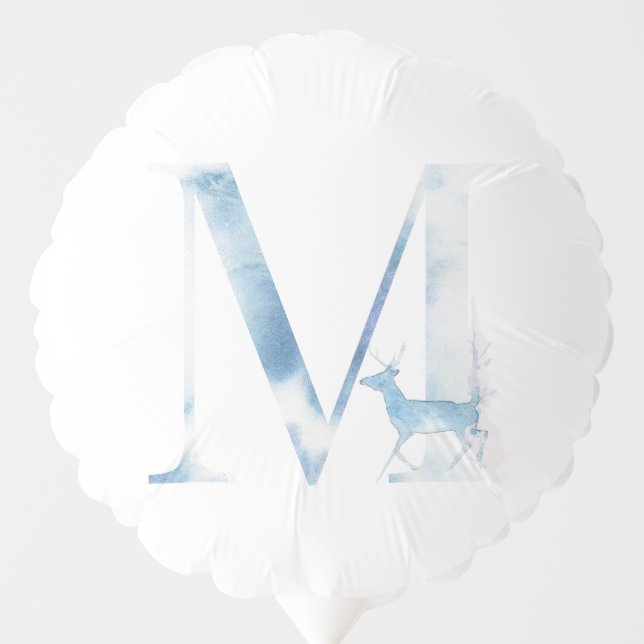 Letter M Dusty Blue Winter Forest Monogram Initial Balloon (Front)