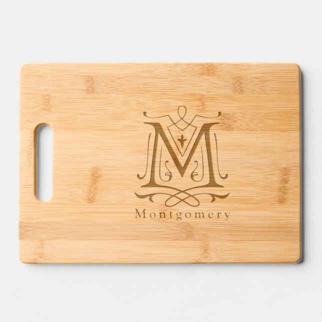 Letter M Elegant Monogram Personalized Name Engraved Cutting Board (Front)