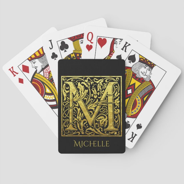 Letter M First Letter Gold on Black Poker Cards (Back)