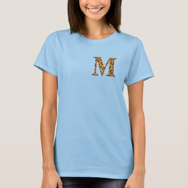 Letter M First Name Monogram Initial Leopard Print T-Shirt (Front)