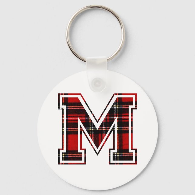 Letter M First Name Monogram Initial Tartan Print Keychain (Front)