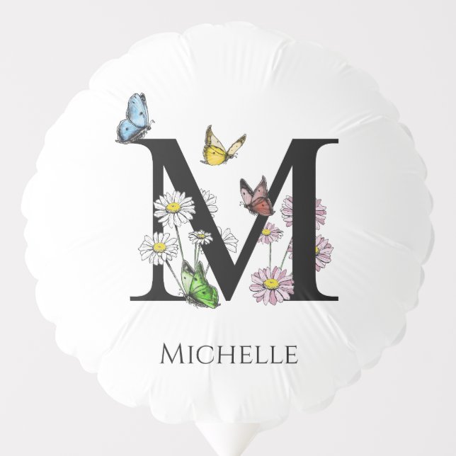 Letter M Floral Butterfly Monogram Initial    Balloon (Front)
