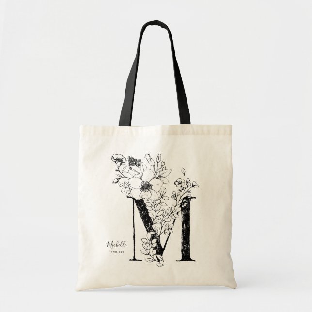 Letter M floral personalized name monogrammed Tote Bag (Front)