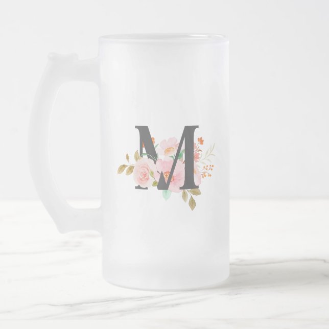 Letter M Frosted Glass Beer Mug (Left)