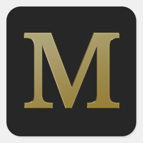 Letter M Gold Square Sticker