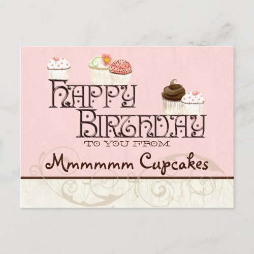 Letter M Happy Birthday Cupcake Business Postcard