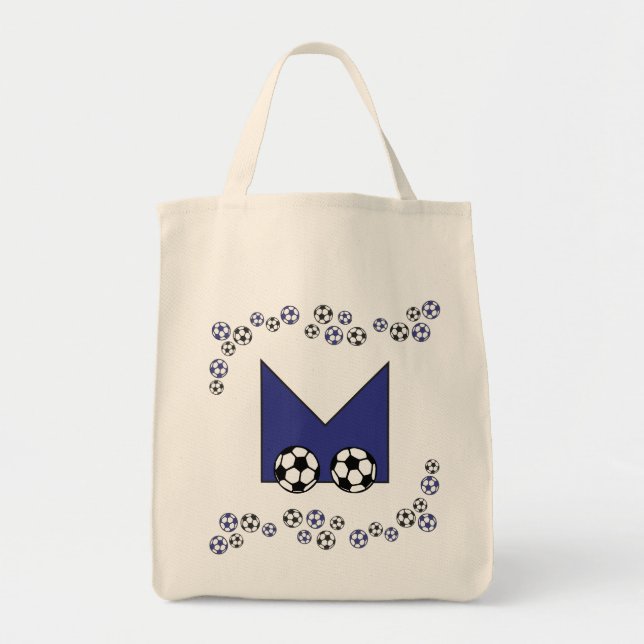 Letter M in Soccer Blue Monogram Tote Bag (Front)