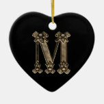 Letter M Initial Heart Shaped Ornament at Zazzle
