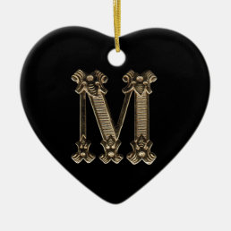 Letter M Initial Heart Shaped Ornament