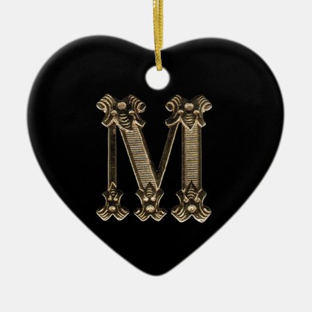 Letter M Initial Heart Shaped Ornament