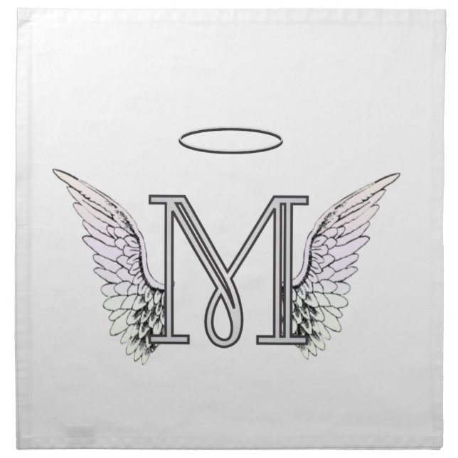 Letter M Initial Monogram with Angel Wings & Halo Napkin (Front)