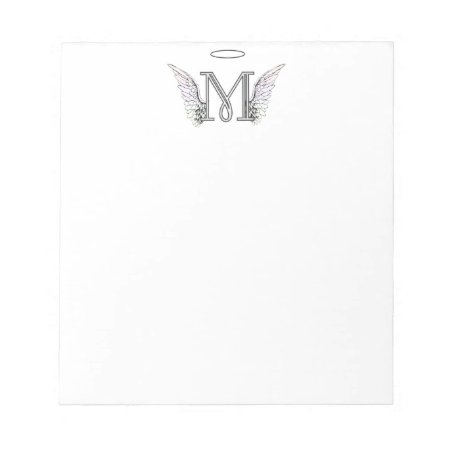 Letter M Initial Monogram With Angel Wings & Halo Notepad