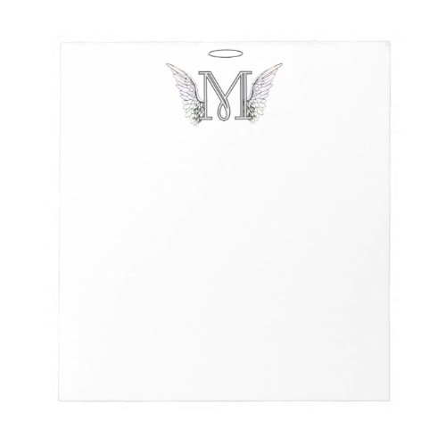 Letter M Initial Monogram with Angel Wings  Halo Notepad