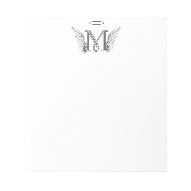 Letter M Initial Monogram with Angel Wings & Halo Notepad (Front)