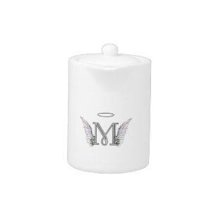 Letter M Initial Monogram with Angel Wings & Halo Teapot