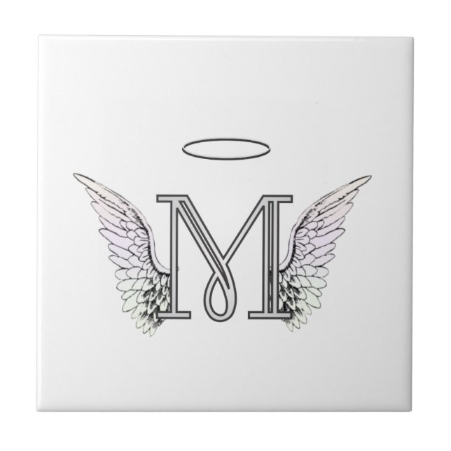 Letter M Initial Monogram with Angel Wings & Halo Tile (Front)