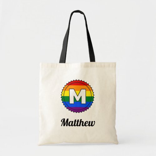 Letter M Initial  Name Gay Pride Rainbow Monogram Tote Bag