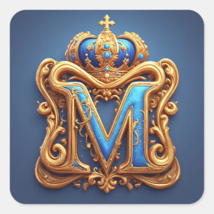 Letter M Luxury Monogram Initial Royal Style Square Sticker