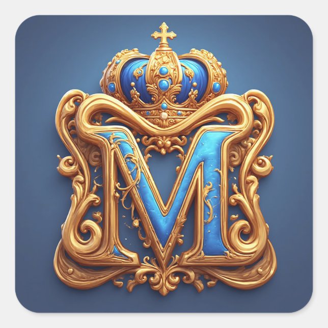Letter M Luxury Monogram Initial Royal Style Square Sticker (Front)