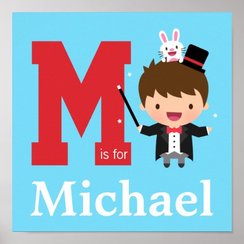 Letter M Magician Magic Bunny Kids Room Decor