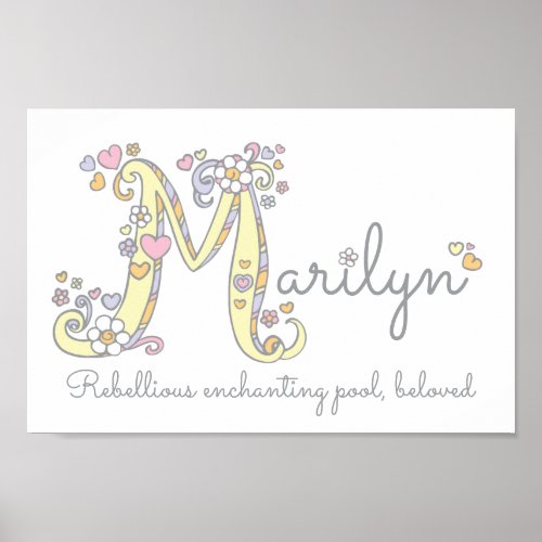 Letter M Marilyn initial doodle art name meaning Poster