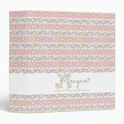 Letter M Meagan name meaning hearts flowers doodle 3 Ring Binder